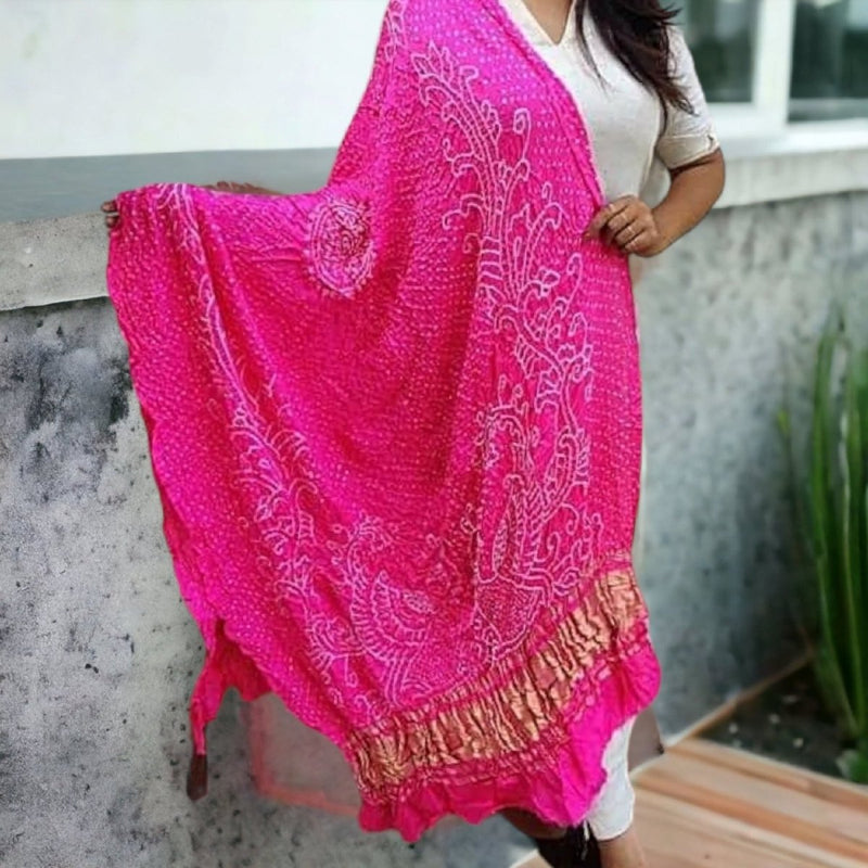 Pure Gaji Silk Peacock Dupatta | Pink | - Leheriya