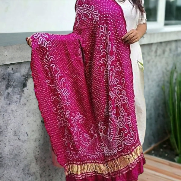 Pure Gaji Silk Peacock Dupatta | Rose | - Leheriya