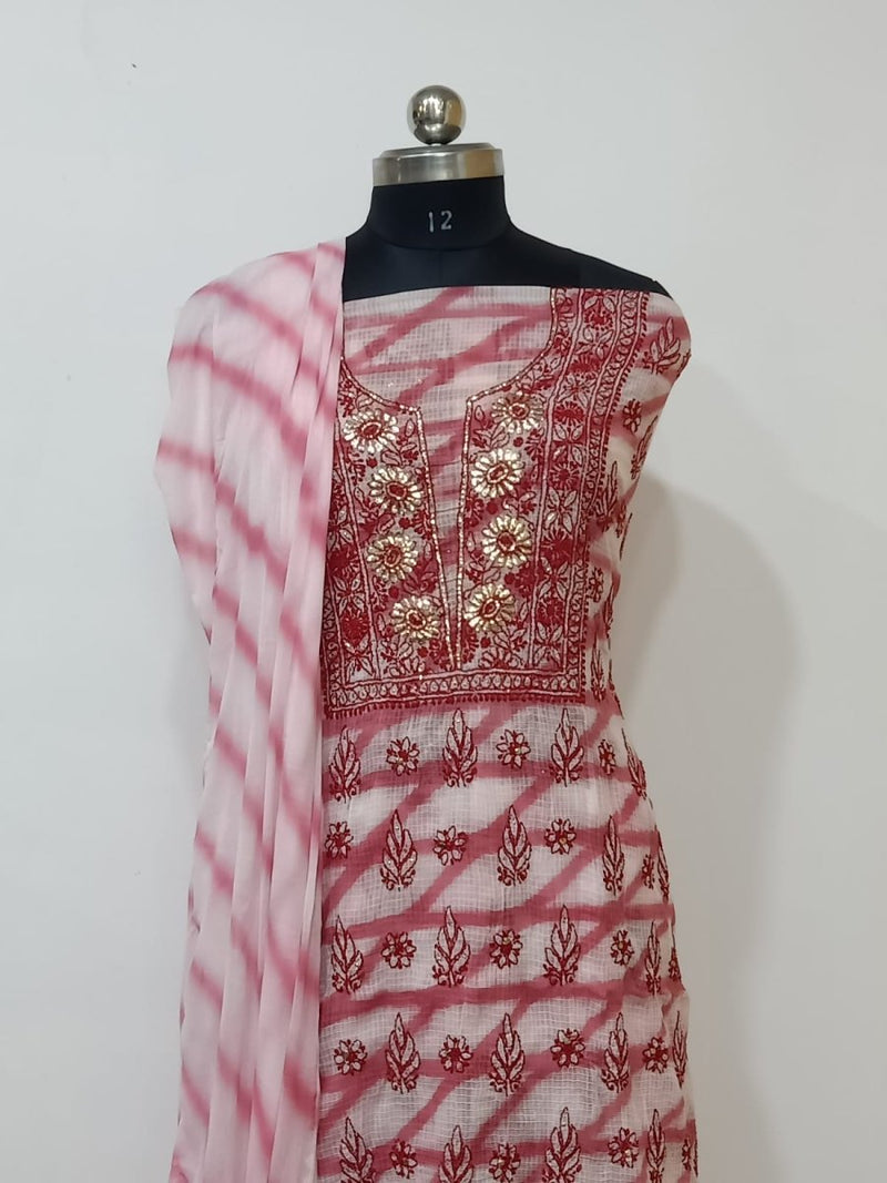 Pure Kota Doria Cotton Chikankari and Mukaish Handwork Work Salwar Suit - Leheriya