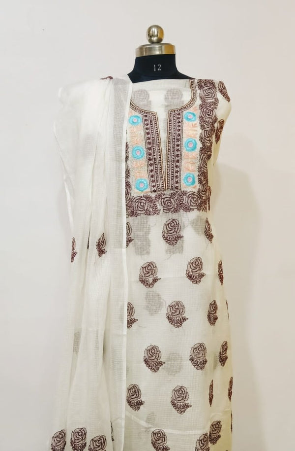 Pure Kota Doria Cotton Chikankari and Parsi Handwork Work Salwar Suit - Leheriya