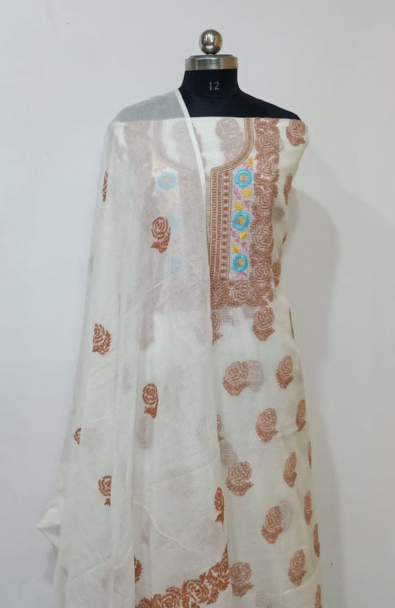 Pure Kota Doria Cotton Chikankari and Parsi Handwork Work Salwar Suit - Leheriya