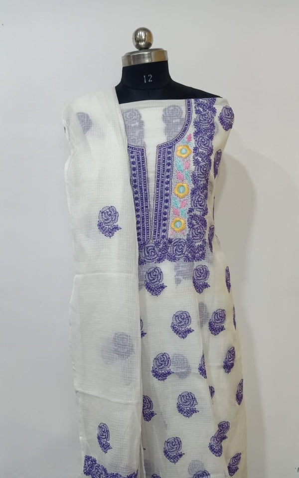 Pure Kota Doria Cotton Chikankari and Parsi Handwork Work Salwar Suit - Leheriya