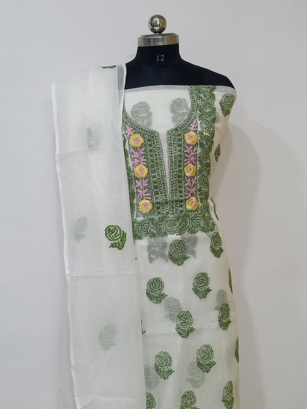 Pure Kota Doria Cotton Chikankari and Parsi Handwork Work Salwar Suit - Leheriya