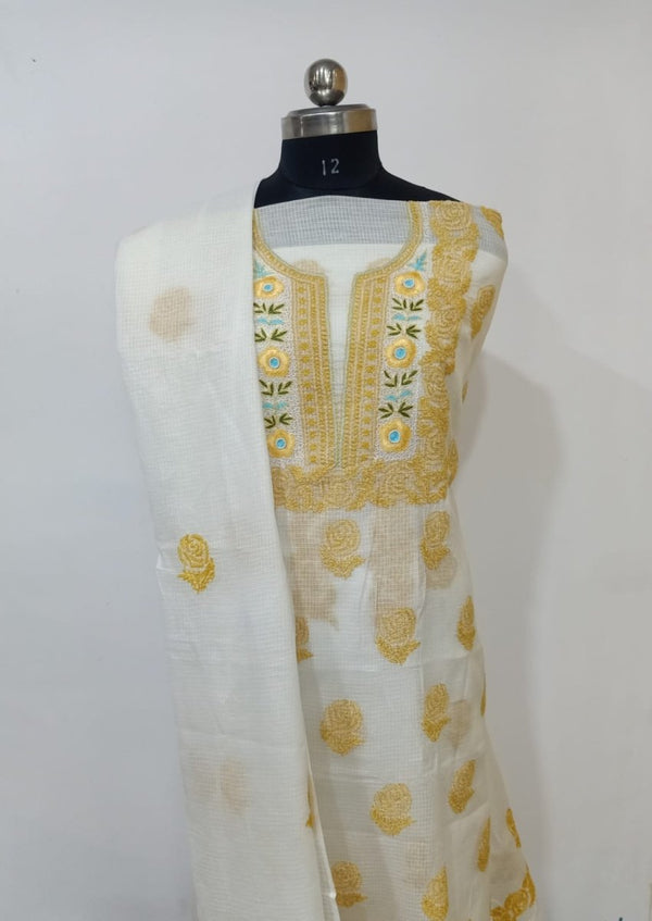 Pure Kota Doria Cotton Chikankari and Parsi Handwork Work Salwar Suit - Leheriya