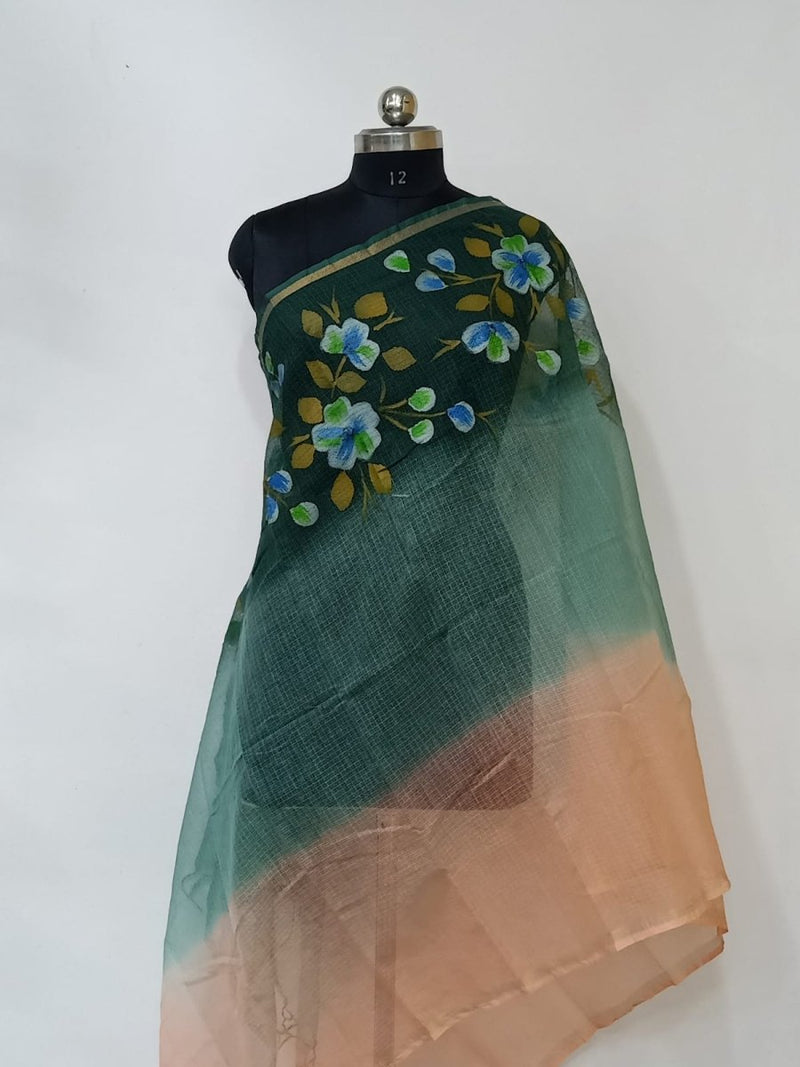 Pure Kota Doria Cotton Hand Painted Dupatta - Leheriya