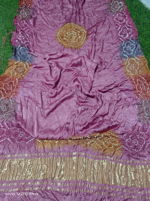 Pure Modal Silk Multi Colour Tie & Dye Hand Bandhani Dupatta - Leheriya