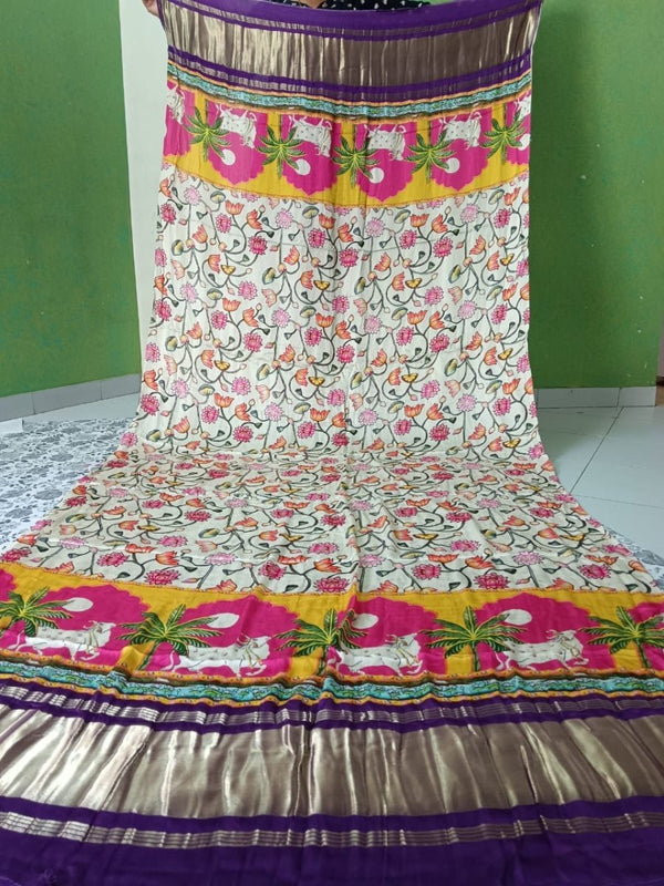 Pure Modal Silk Patola Digital Print Dupatta with Lagdi Patta - Leheriya