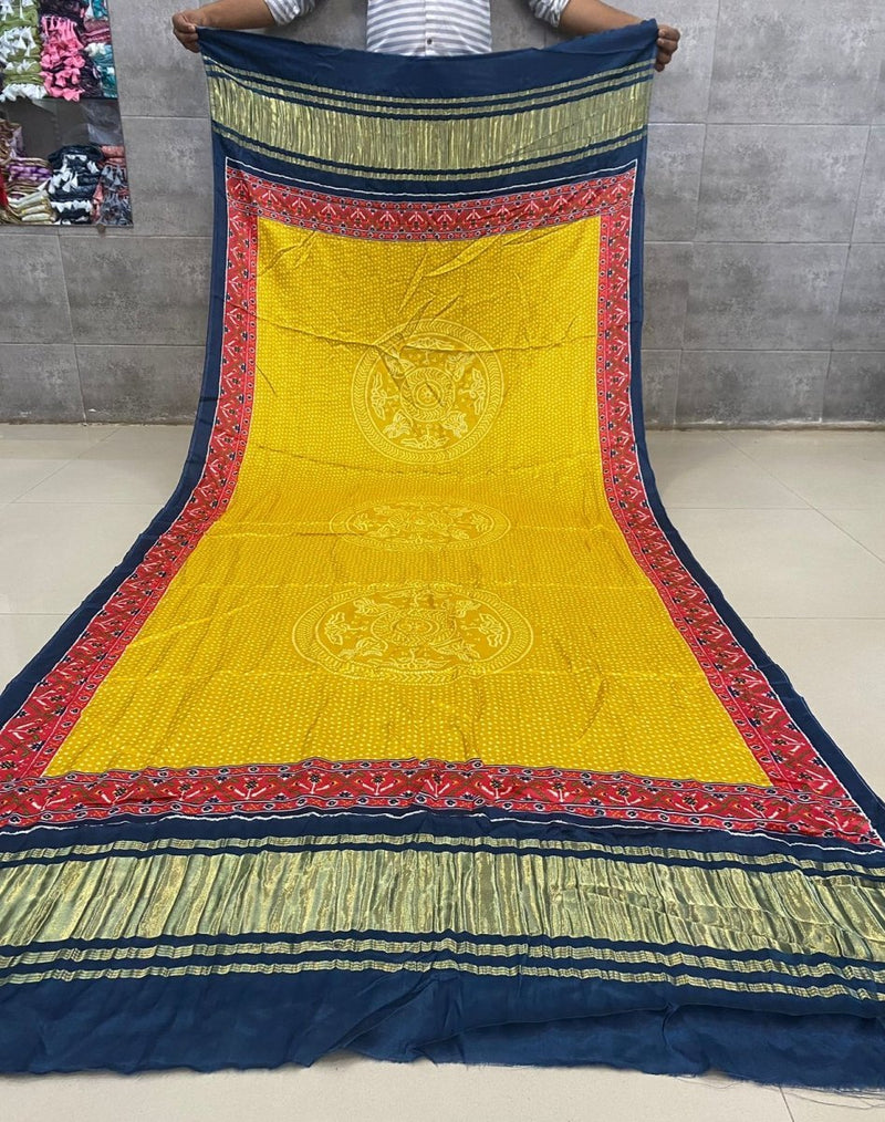 Pure Modal Silk Patola Digital Print Dupatta with Lagdi Patta - Leheriya