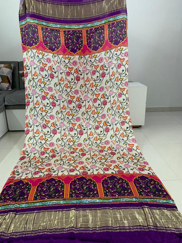 Pure Modal Silk Patola Digital Print Dupatta with Lagdi Patta - Leheriya