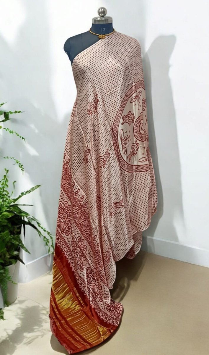 Pure Modal Silk Patola Digital Print Dupatta with Lagdi Patta - Leheriya