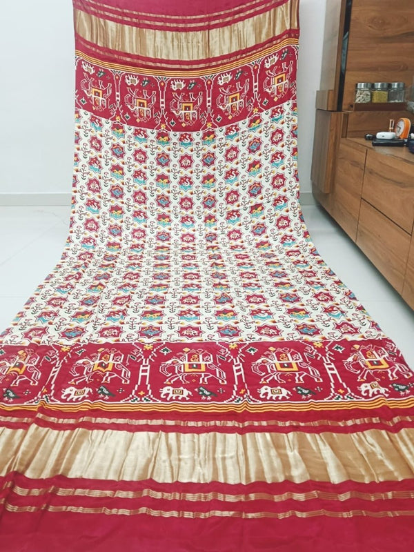 Pure Modal Silk Patola Digital Print Dupatta with Lagdi Patta - Leheriya