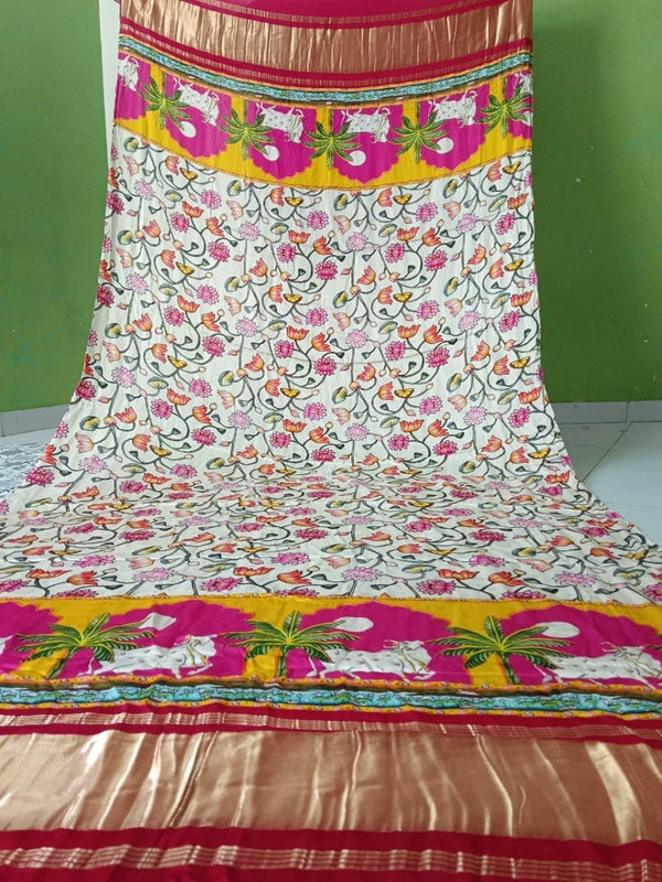 Pure Modal Silk Patola Digital Print Dupatta with Lagdi Patta - Leheriya