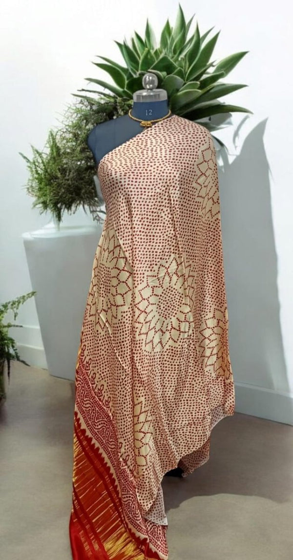 Pure Modal Silk Patola Digital Print Dupatta with Lagdi Patta - Leheriya