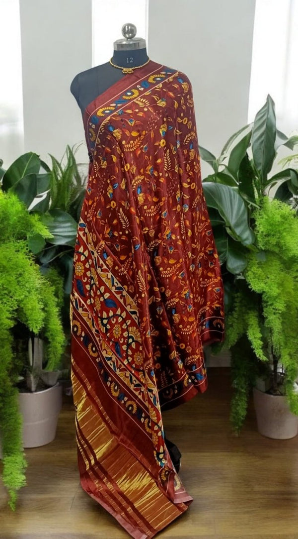 Pure Modal Silk Patola Digital Print Dupatta with Lagdi Patta - Leheriya