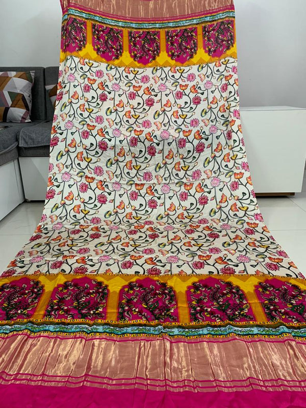 Pure Modal Silk Patola Digital Print Dupatta with Lagdi Patta - Leheriya