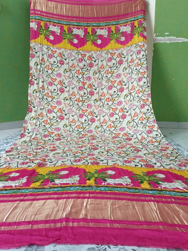 Pure Modal Silk Patola Digital Print Dupatta with Lagdi Patta - Leheriya