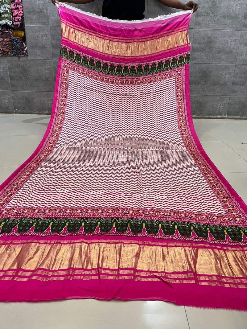 Pure Modal Silk Patola Print Dupatta with Silk Tissue Pallu - Leheriya