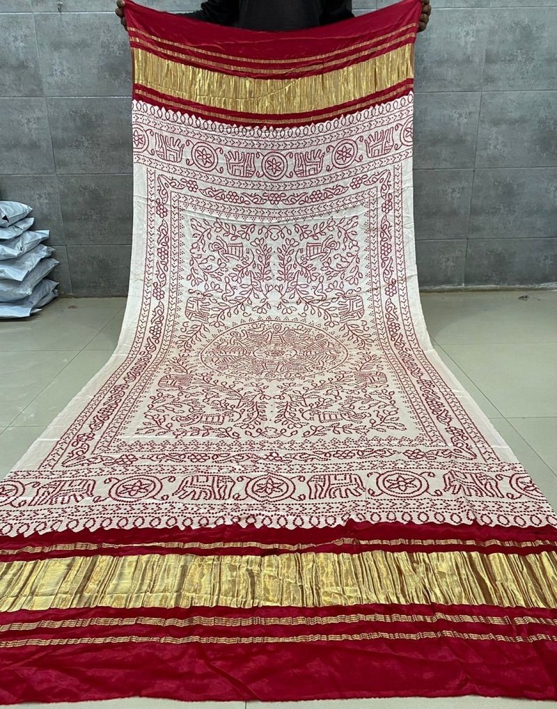 Pure Modal Silk Patola Print Dupatta with Silk Tissue Pallu - Leheriya