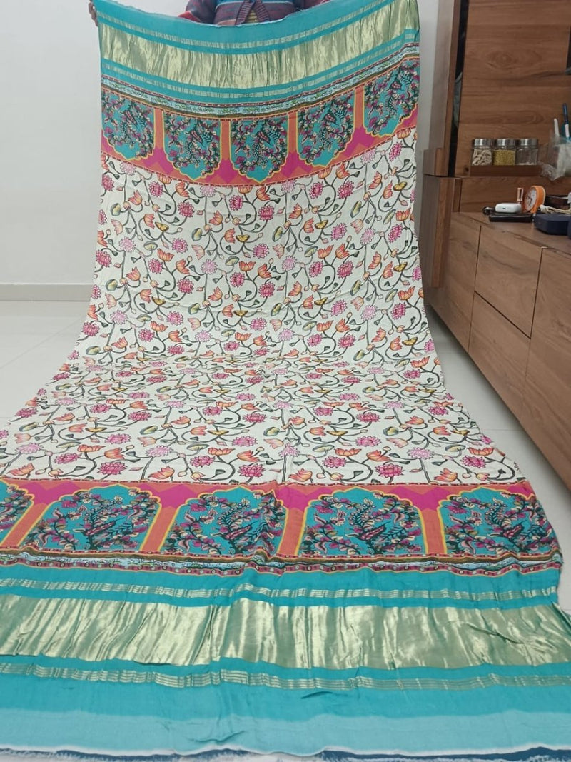 Pure Modal Silk Patola Print Dupatta with Silk Tissue Pallu - Leheriya