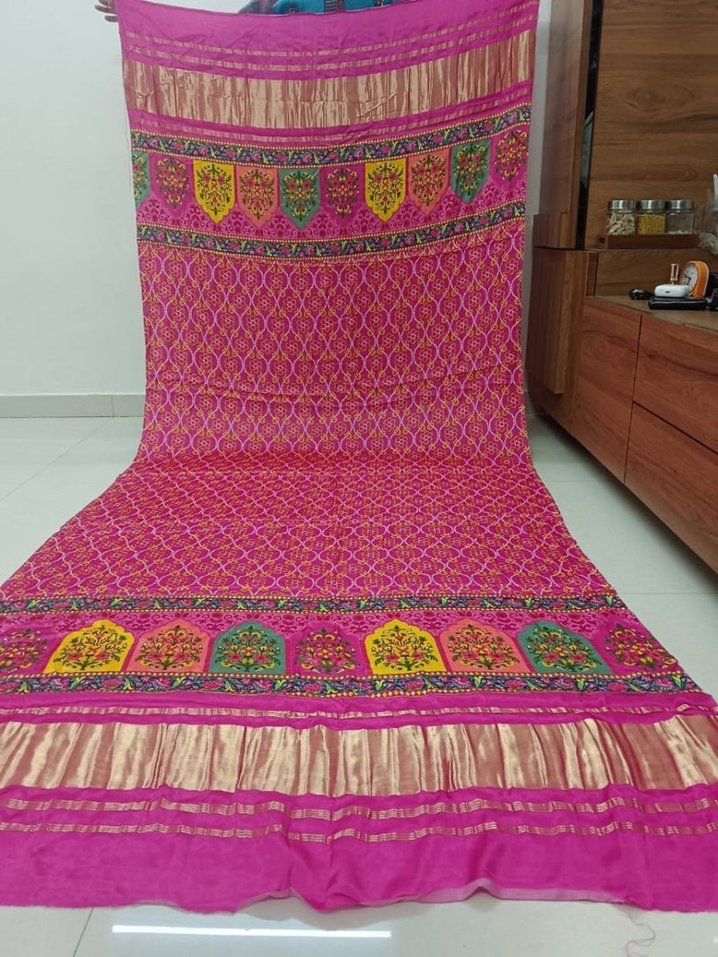 Pure Modal Silk Patola Print Dupatta with Silk Tissue Pallu - Leheriya