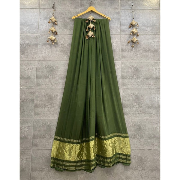 Pure Modal Silk Plain Dupatta with Silk Tissue Pallu - Leheriya