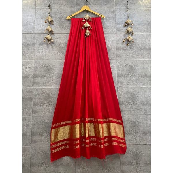 Pure Modal Silk Plain Dupatta with Silk Tissue Pallu - Leheriya