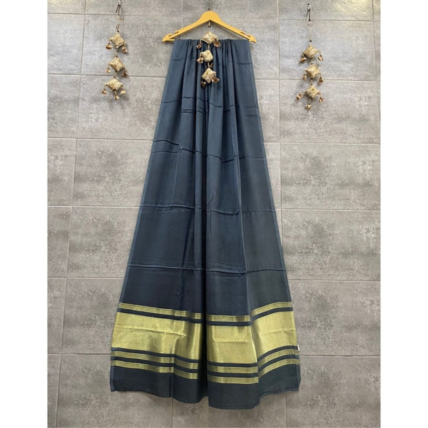 Pure Modal Silk Plain Dupatta with Silk Tissue Pallu - Leheriya