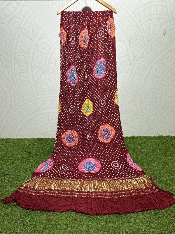 Pure Modal Silk Tie & Dye Hand Bandhani Dupatta - Leheriya