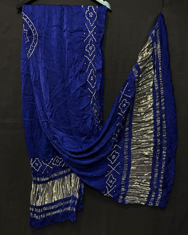 Pure Modal Silk Tie & Dye Hand Bandhani Dupatta | Lapis Blue | - Leheriya