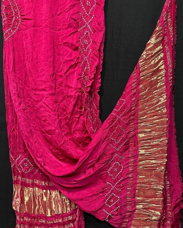 Pure Modal Silk Tie & Dye Hand Bandhani Dupatta | Pink | - Leheriya