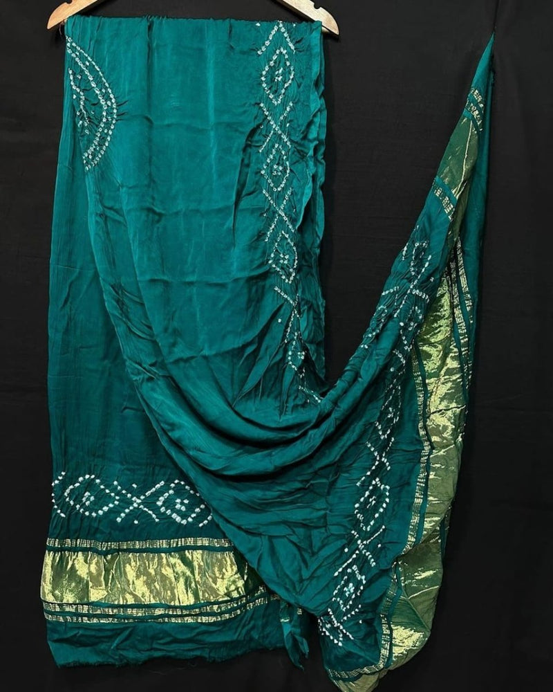 Pure Modal Silk Tie & Dye Hand Bandhani Dupatta | Teal Green | - Leheriya