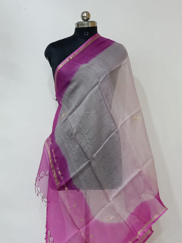 Pure Silk Kota Doria Dupatta with Hand Pittan Work - Leheriya