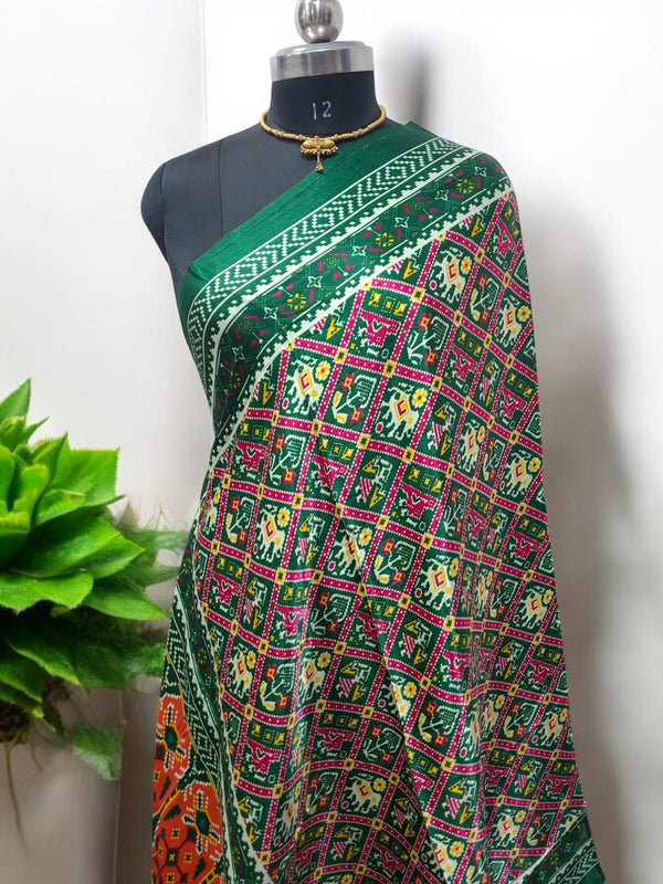 Pure Silk Patola Digital Print Dupatta with Lagdi Patta - Leheriya