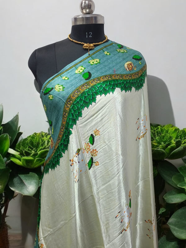 Pure Silk Patola Digital Print Dupatta with Lagdi Patta - Leheriya