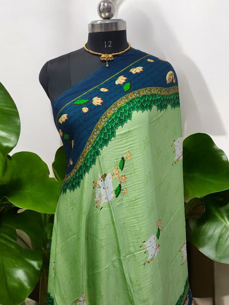 Pure Silk Patola Digital Print Dupatta with Lagdi Patta - Leheriya