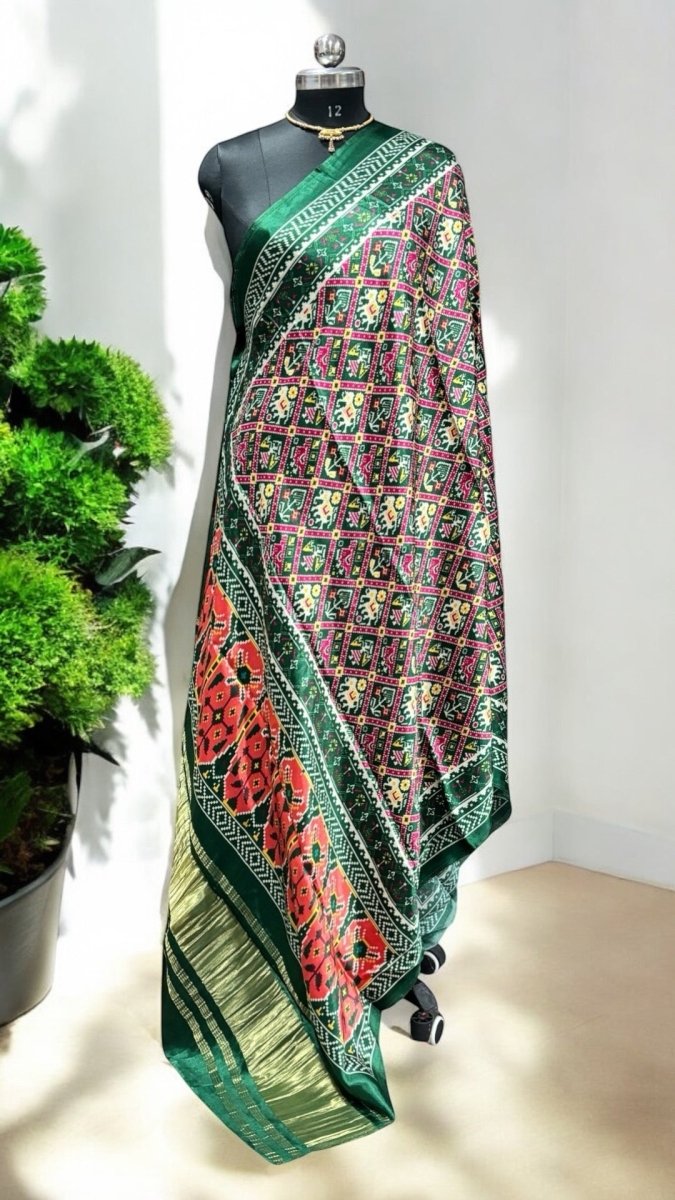 Pure Silk Patola Digital Print Dupatta with Silk Tissue Pallu - Design 17 - Leheriya