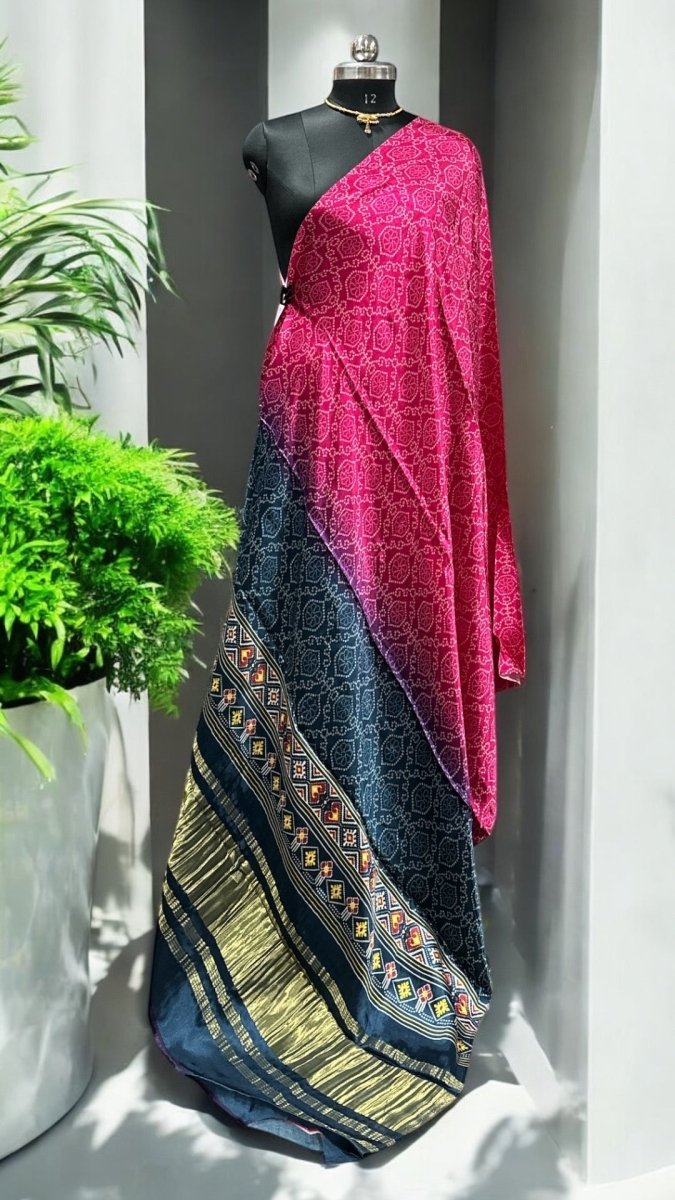 Pure Silk Patola Digital Print Dupatta with Silk Tissue Pallu - Design 2 - Leheriya