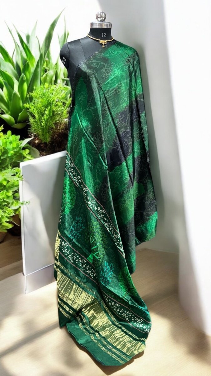 Pure Silk Patola Digital Print Dupatta with Silk Tissue Pallu - Design 8 - Leheriya