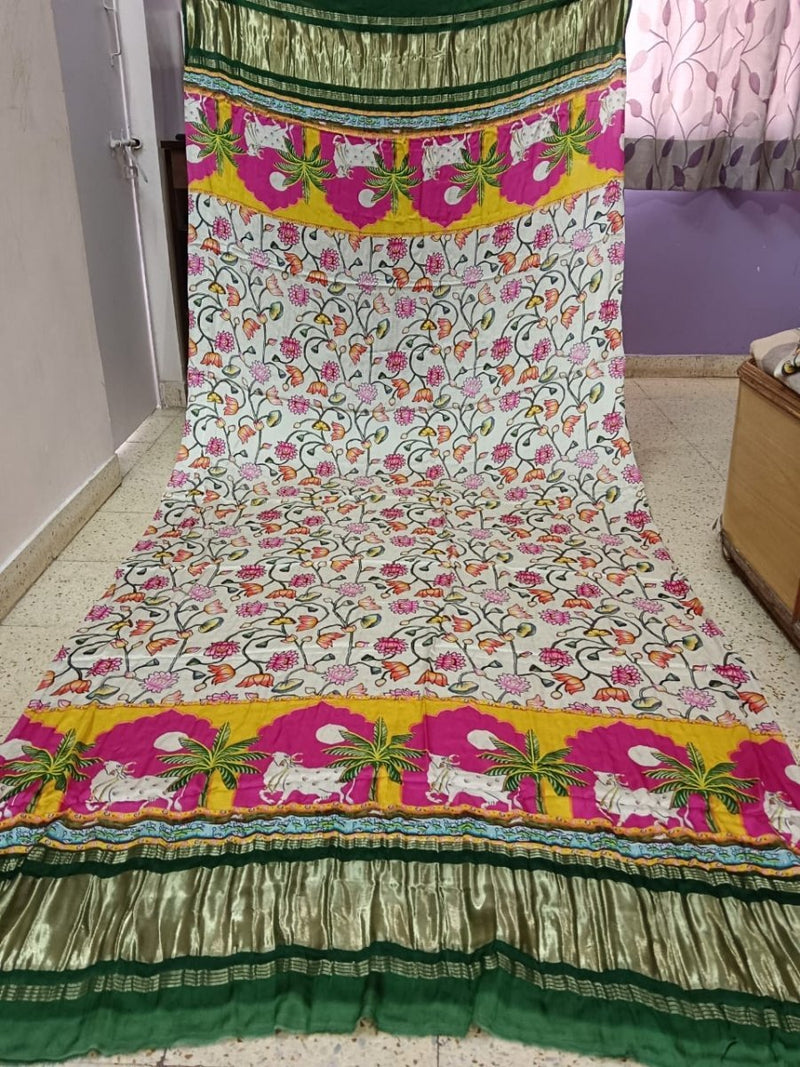 Pure Silk Patola Pichwai Print Dupatta with Lagdi Patta - Limited Edition - Leheriya