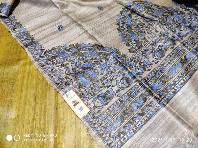 Pure Tussar Ghicha Madhubani 2pc Salwar Suit Material - Leheriya