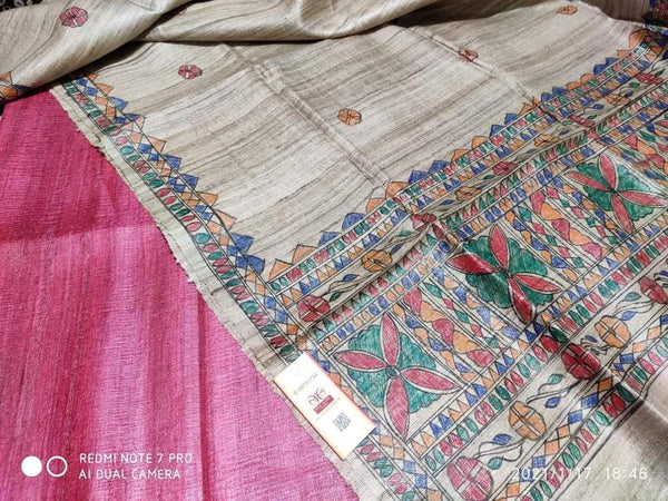 Pure Tussar Ghicha Madhubani 2pc Salwar Suit Material - Leheriya