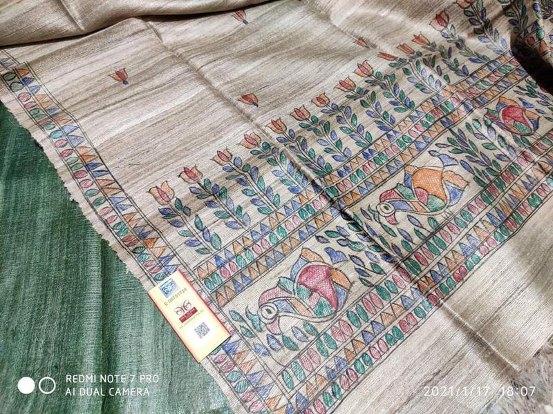 Pure Tussar Ghicha Madhubani 2pc Salwar Suit Material - Leheriya