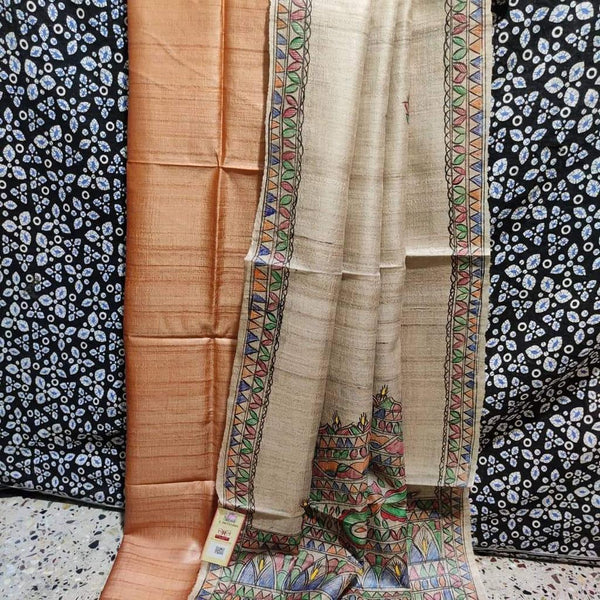 Pure Tussar Ghicha Madhubani 2pc Salwar Suit Material - Leheriya