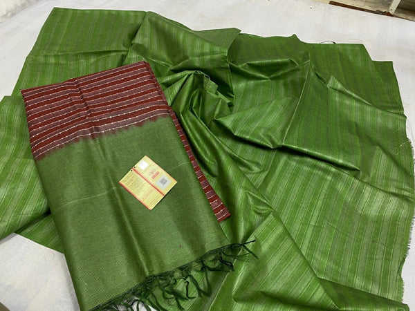 Pure Tussar Silk Three Piece Salwar Suit Material - Leheriya