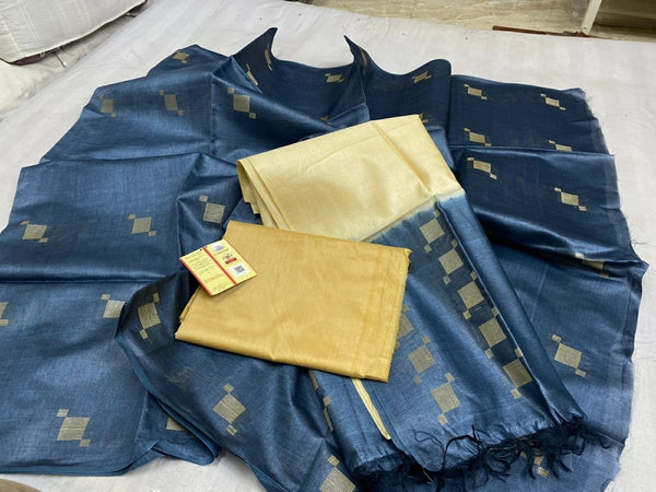 Pure Tussar Silk Three Piece Salwar Suit Material - Leheriya