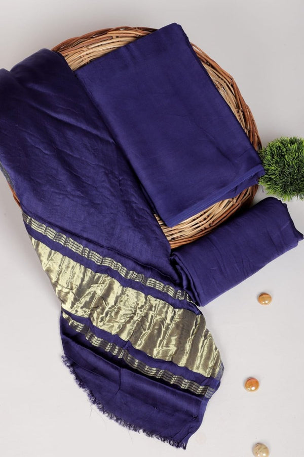 Purple Color 3pc Plain Modal Silk Salwar Suit Material Set with Lagdi Patta Dupatta - Leheriya