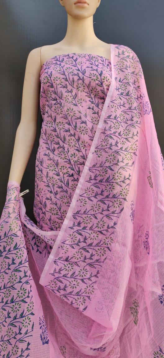 Purple Hand Block Printed Kota Doria Salwar Suit - Leheriya