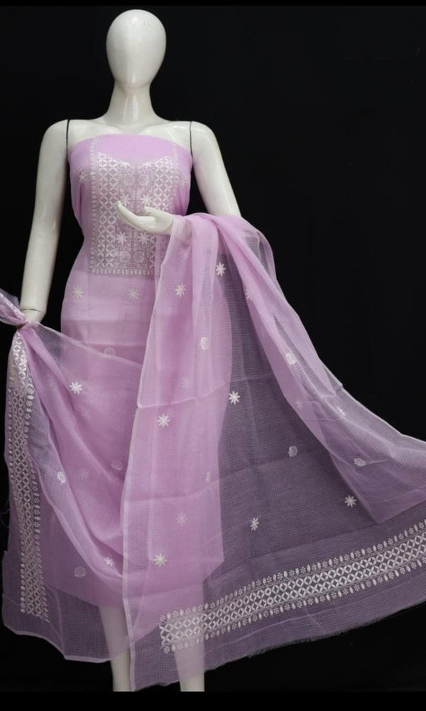 Purple Kota Doria Salwar Suit with Embroidery - Leheriya