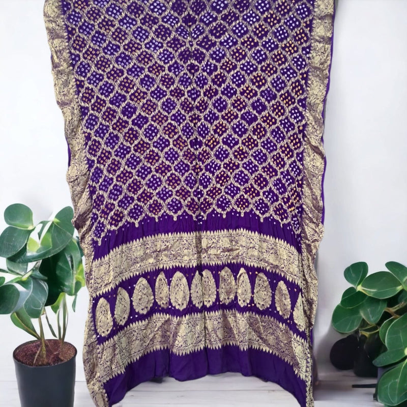 Purple Premium Georgette Ghatchola Bandhani Dupatta - Leheriya