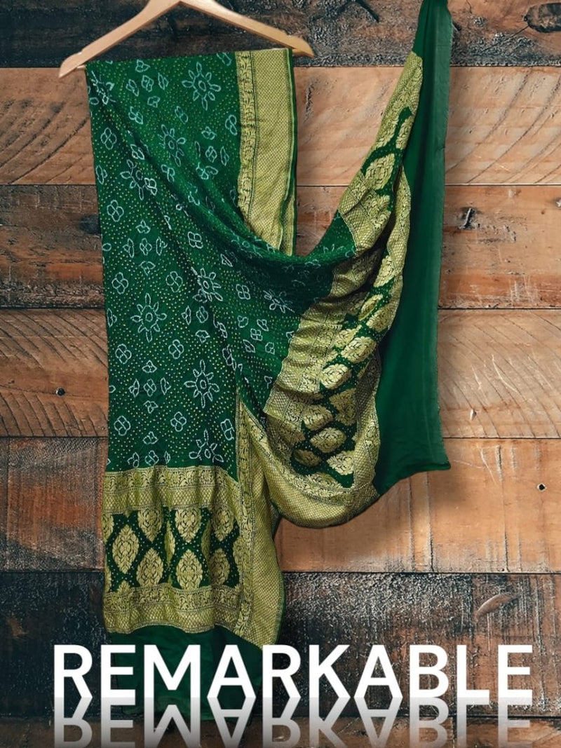 Rai Dani Bandhani Dupatta | Dark Green | - Leheriya